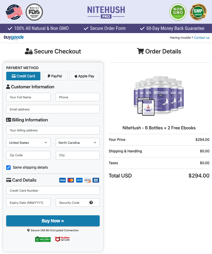 NiteHush Pro Order Page